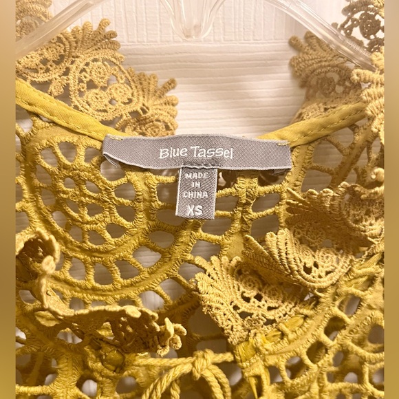 ANTHROPOLOGIE Blue Tassel Charlize Blouse Peasant Crochet XS - Picture 6 of 8